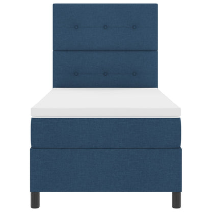 Boxspring Bed Met Matras Eenpersoons Stof Blauw 90 x 190 cm Knoopgestikt