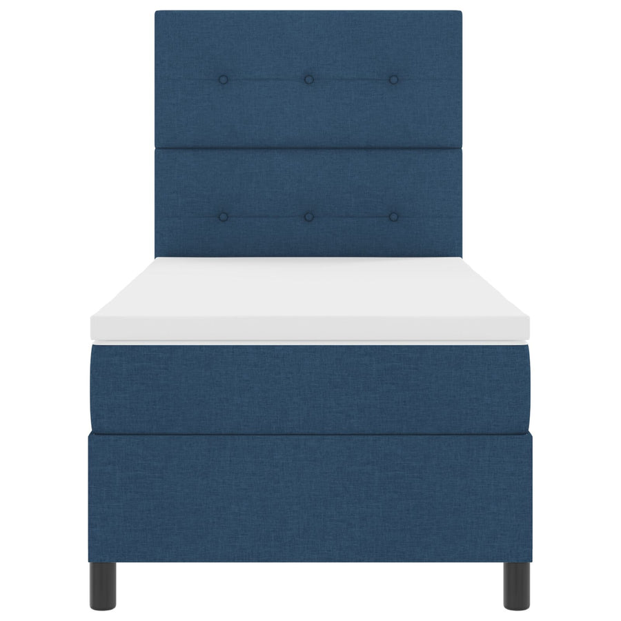 Boxspring Bed Met Matras Eenpersoons Stof Blauw 90 x 190 cm Knoopgestikt