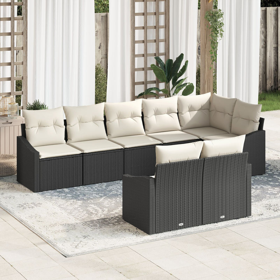 Tuin Sofa Set Set Van 8 Zwart Riet Tuin Sofa Set Rechthoekig