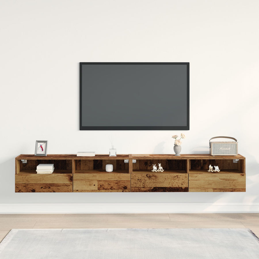 Tv Wandkasten 2 Stuks Gelaagd Hout Oud hout