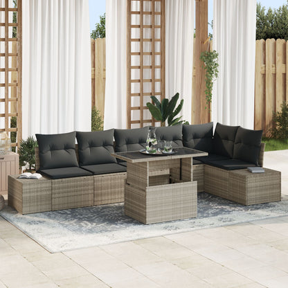 7-Delige Tuin Sofa Set Met Kussens Licht Grijs Poly Rattan
