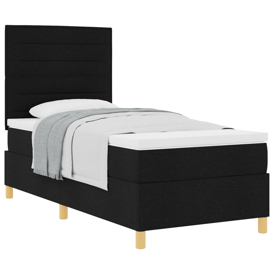 Boxspring Bed Met Matras Zwart Eenpersoons Stof Blauw