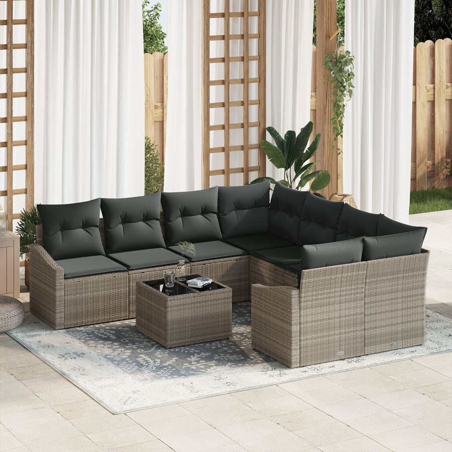 9-Delige Tuin Sofa Set Met Kussens Lichtgrijs Poly Rattan