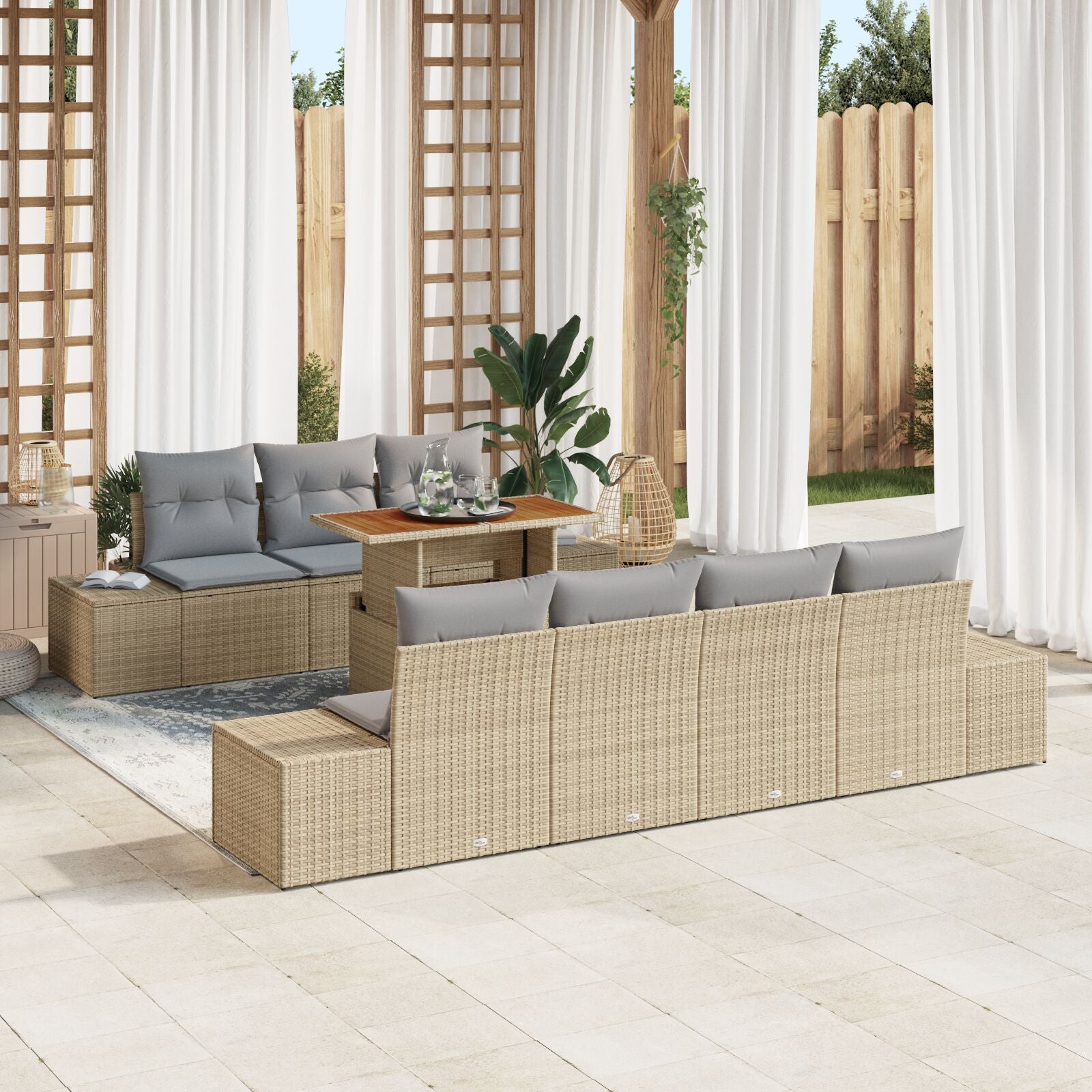 8-Delige Tuinsalonset Met Kussens Beige Poly Rattan