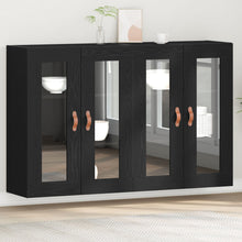 Wandkast Set Van 2 Zwart Eiken Massief Hout, Glas