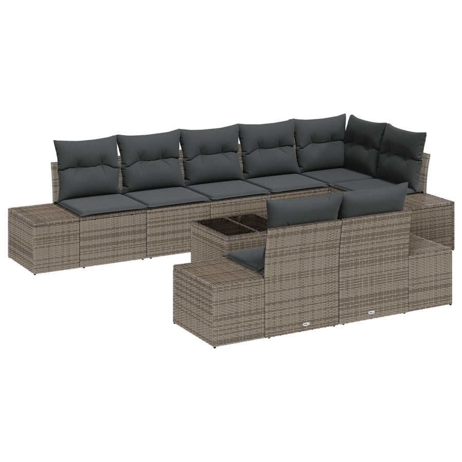 8-Delige Tuin Sofa Set Met Kussens Poly Rattan Grijs met tafel
