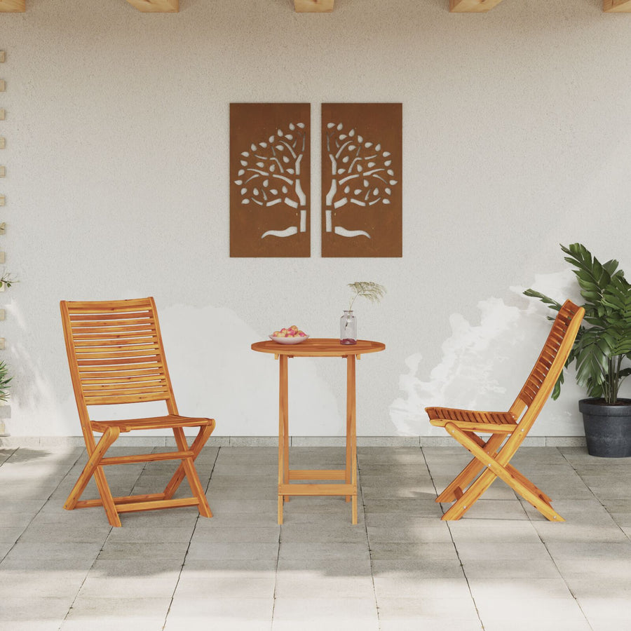 3-Delige Opvouwbare Bistroset Van Massief Acaciahout 60 cm tafel diameter 2 stoelen + ronde tafel