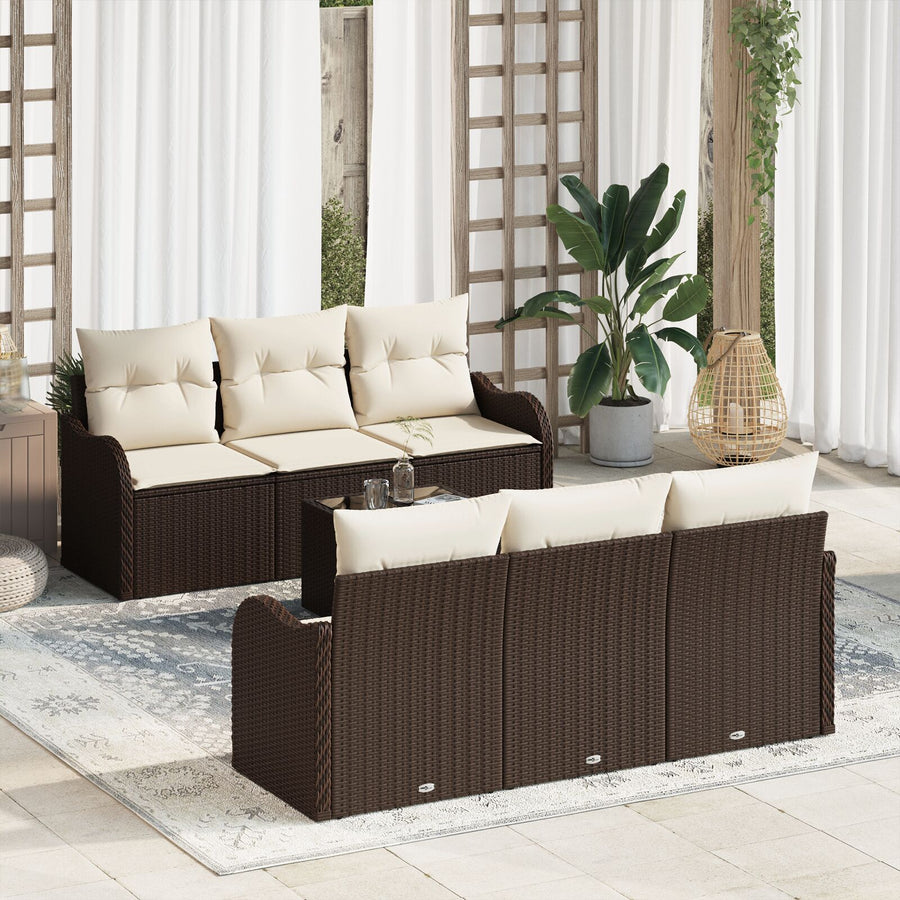 7-Delige Tuin Sofa Set Met Kussens Bruin Poly Rattan