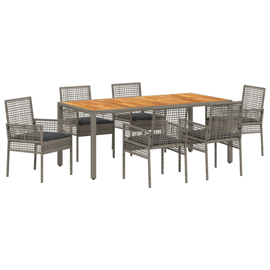 7-Delige Tuin Eettafelset Met Kussens Grijs Poly Rattan