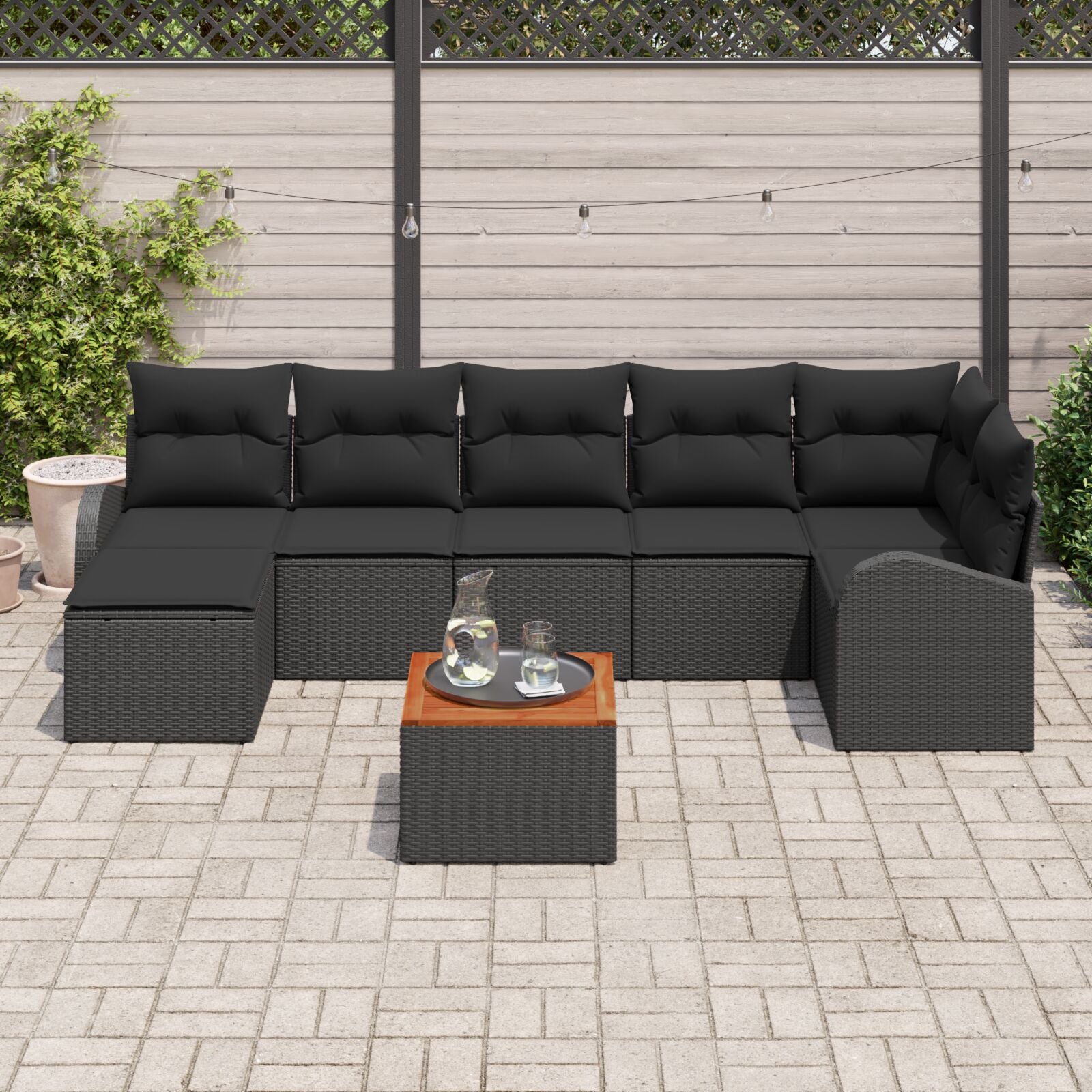 8-Delige Tuin Sofa Set Met Kussens Zwart Poly Rattan Acacia