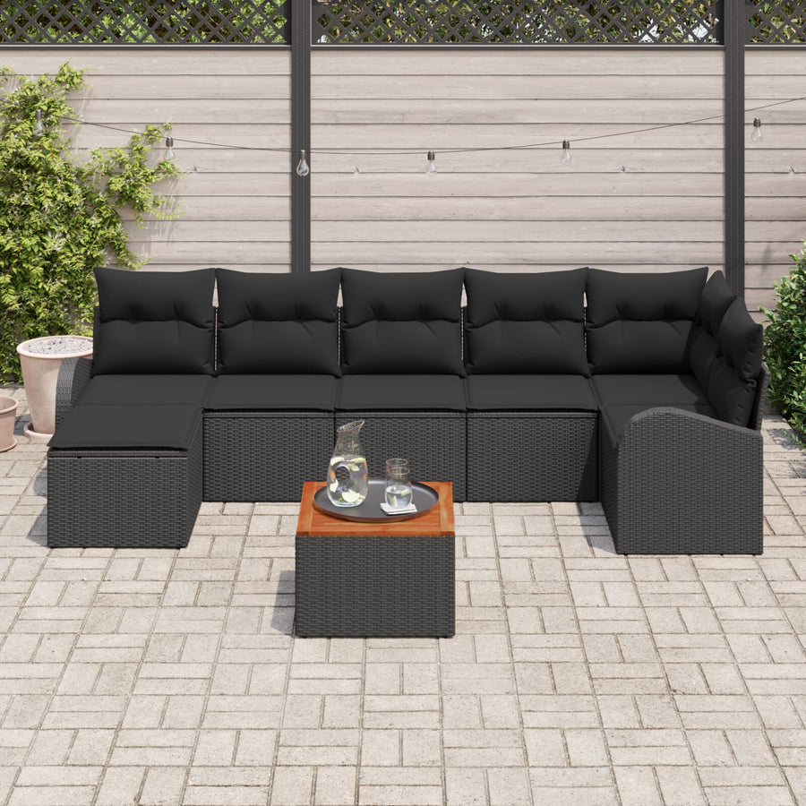 8-Delige Tuin Sofa Set Met Kussens Zwart Poly Rattan Acacia
