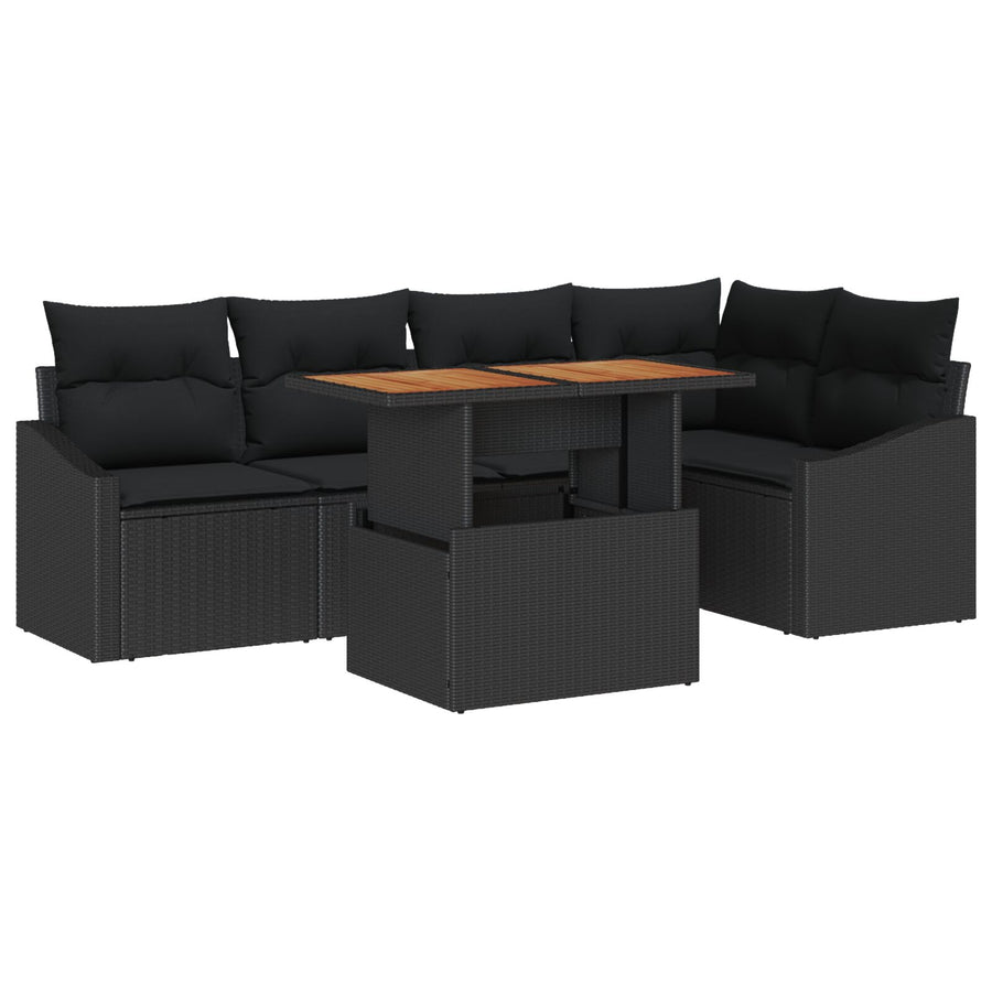 Tuin Sofa Set Set Van 6 Zwart Poly Rattan, Glas Tuin Hoek Sofa