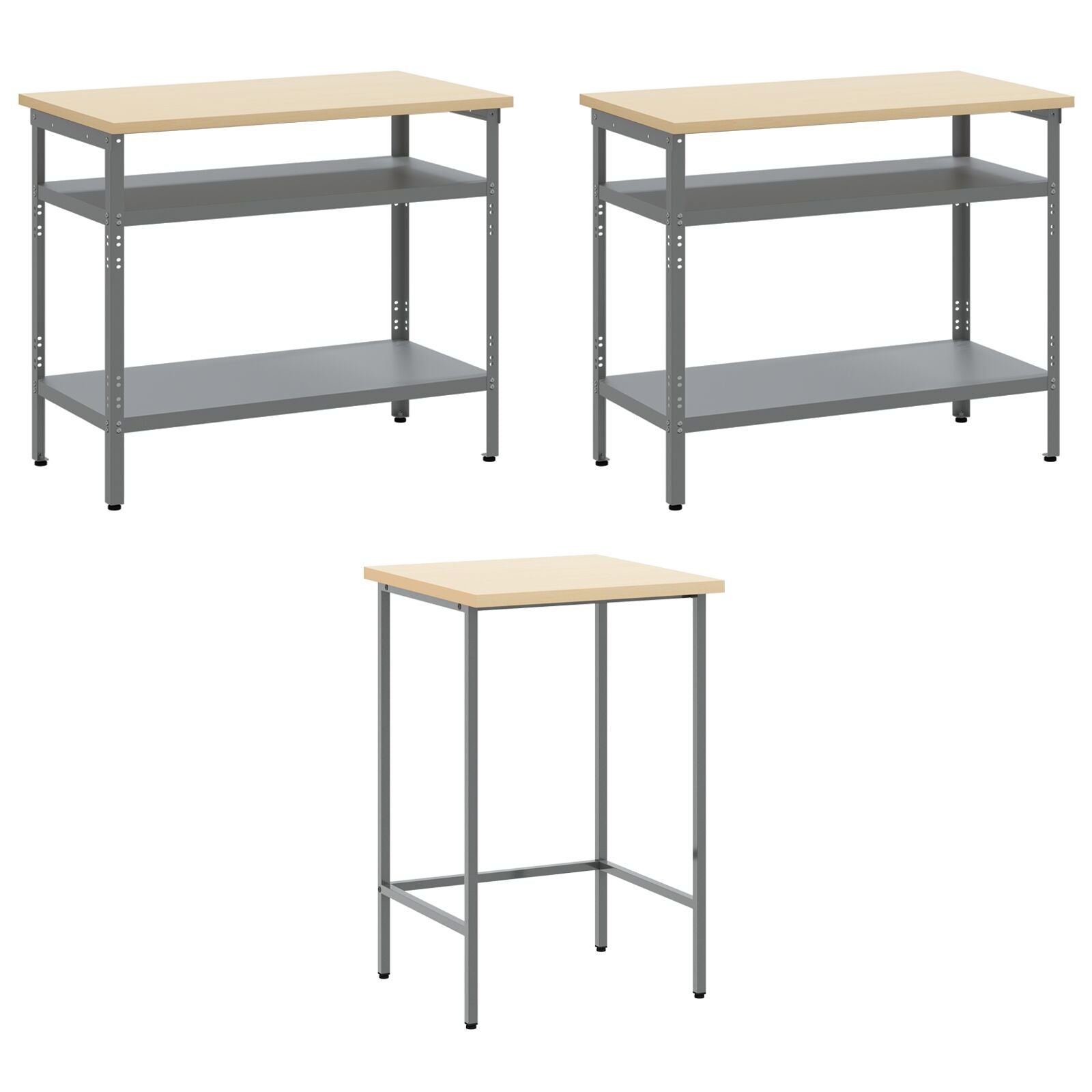 10-Delige Toolopslagtafelset Gelaagd Hout En Metaal 100 cm kast met pegboard Zwart 3x tafel + 4x kast + 4x pegboard