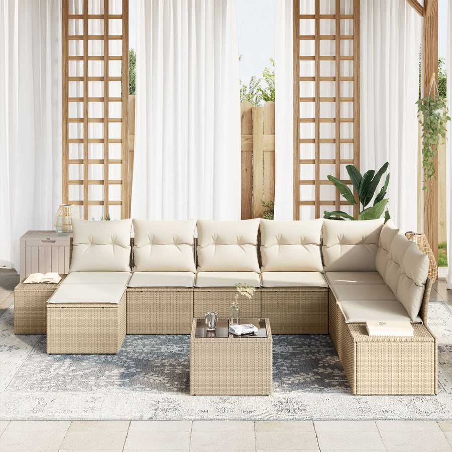 9-Delige Tuinbankset Met Kussens Bruin Poly Rattan