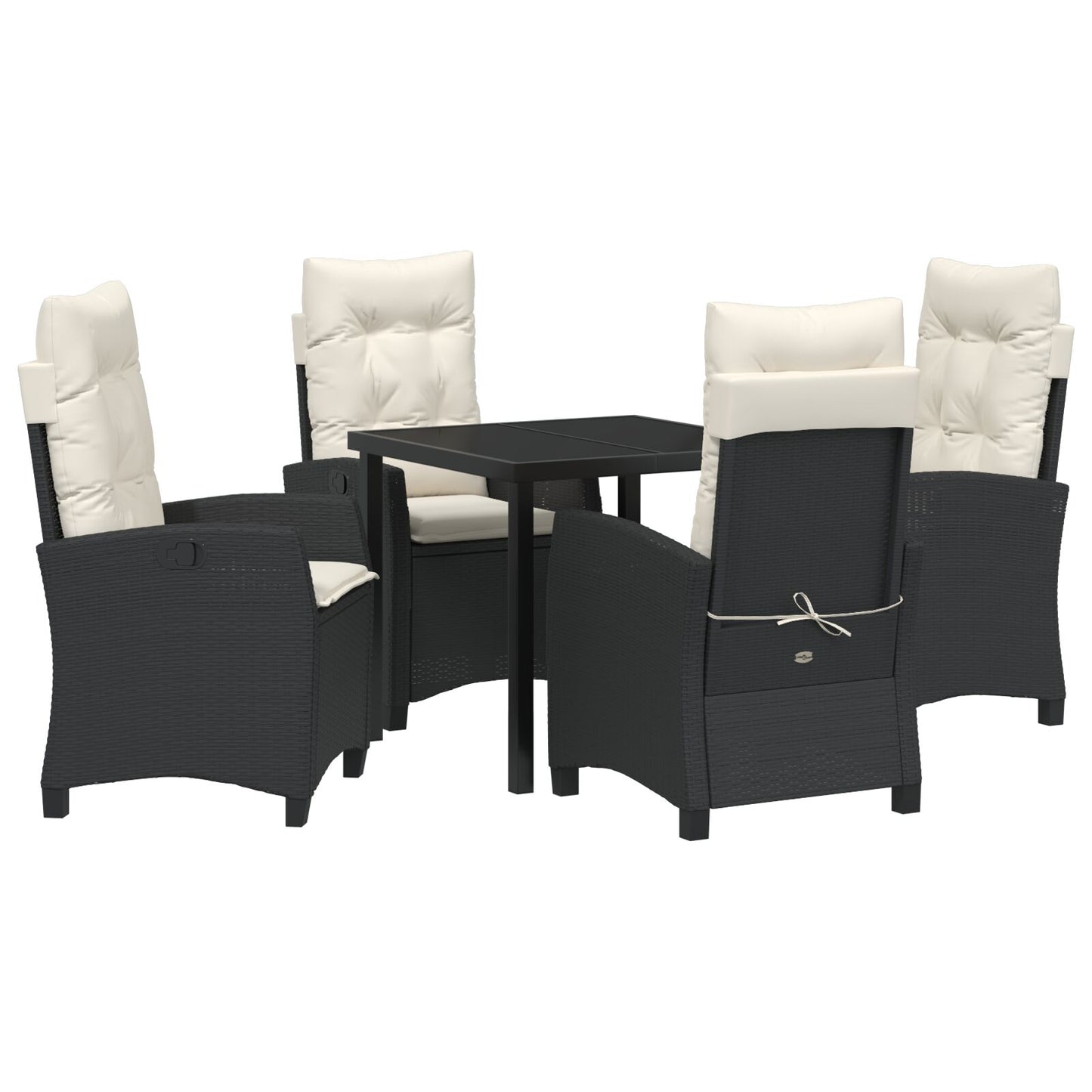5-Delig Tuin Eetset Met Kussens Zwart Poly Rattan