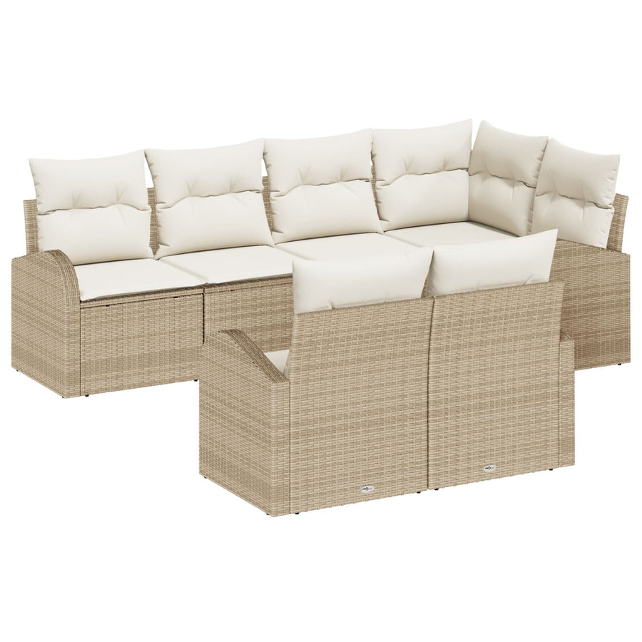 7-Delige Tuin Sofa Set Met Kussens Beige Poly Rattan