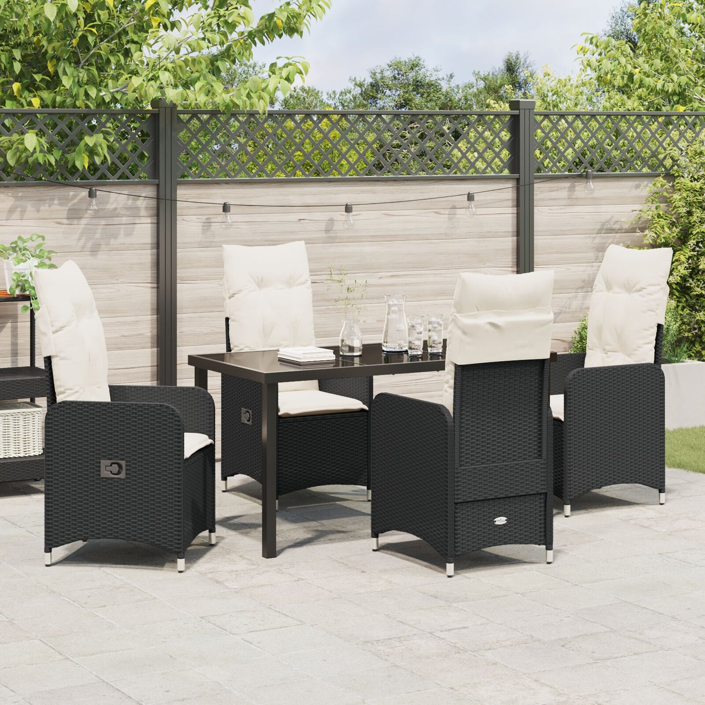 5 Delige Tuin Eettafelset Met Kussens Zwart Poly Rattan
