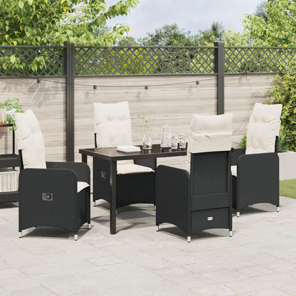 5 Delige Tuin Eettafelset Met Kussens Zwart Poly Rattan