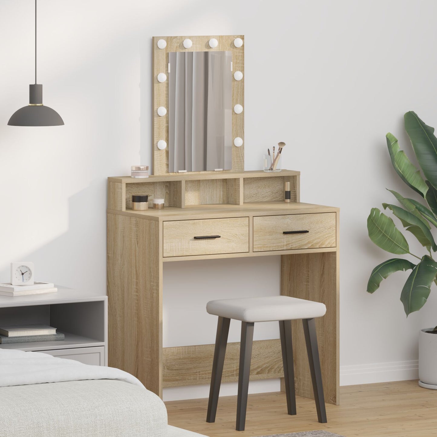 Make-Up Tafel Met Led Verlichting Sonoma eiken 79 x 41 x 140 cm