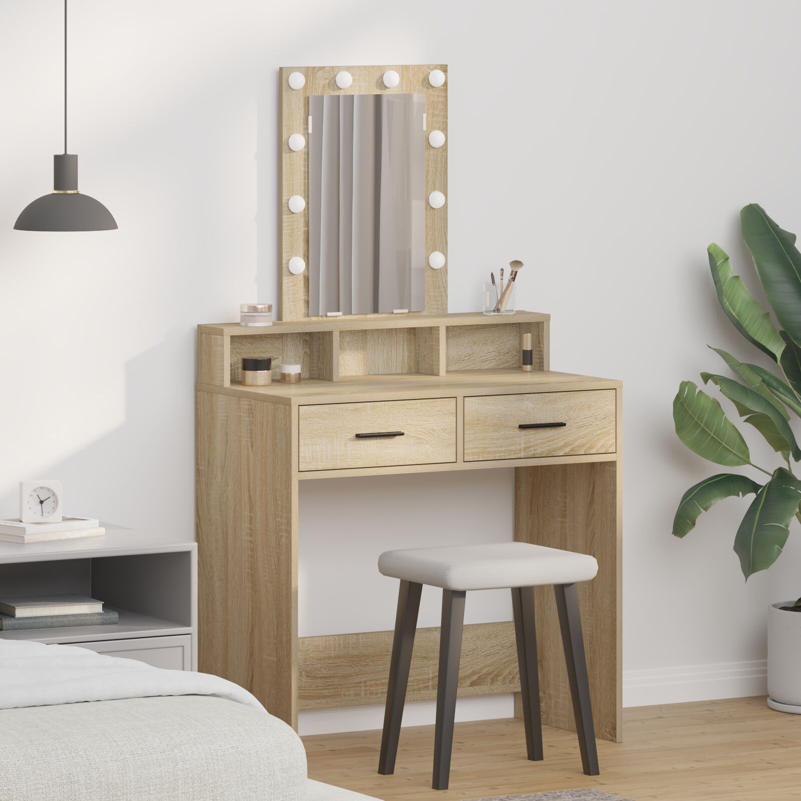 Make-Up Tafel Met Led Verlichting Sonoma eiken 79 x 41 x 140 cm