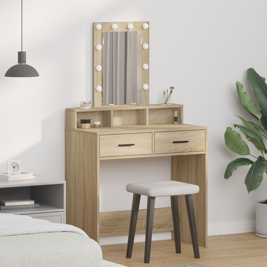 Make-Up Tafel Met Led Verlichting Sonoma eiken 79 x 41 x 140 cm