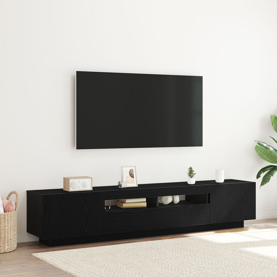 Tv-Kast Met Led-Verlichting - Zwart Eiken 200X35X40 Cm - Bewerkt Hout