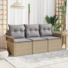 Loungebank set 3-delig poly rattan beige
