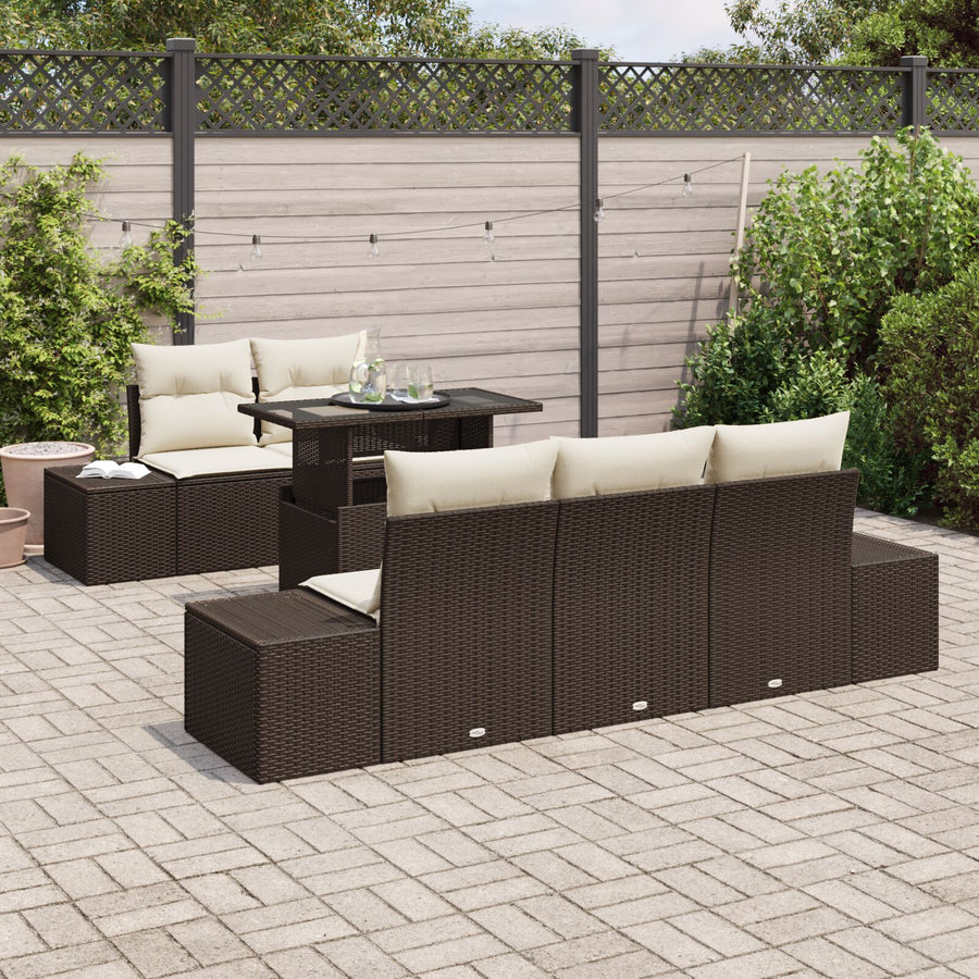 Tuin Bankstel Set Van 6 Bruin Rattan Buiten Tafel Rechthoekig