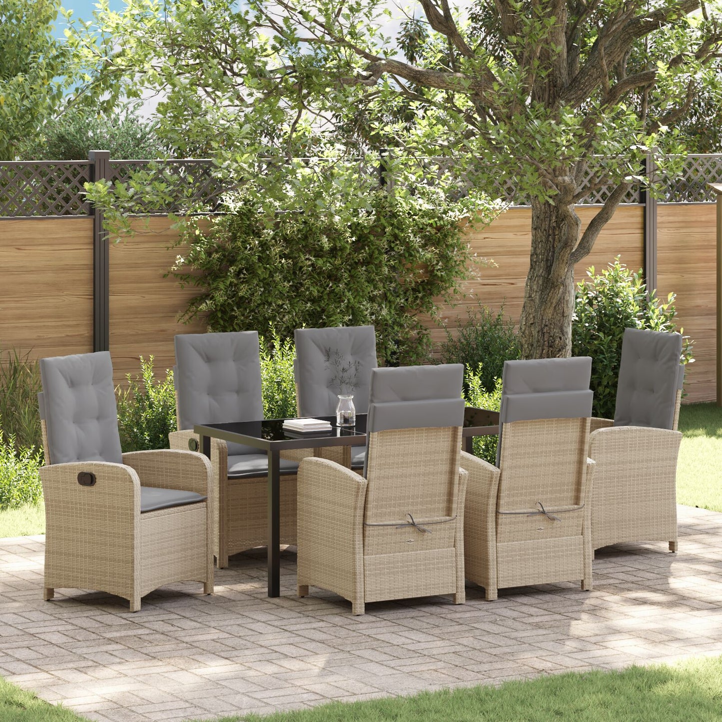 7-Delig Tuin Eetset Met Kussens Beige Poly Rattan