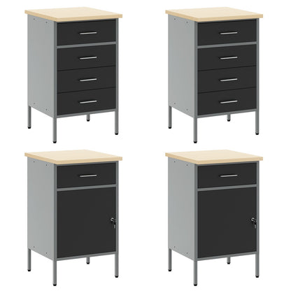10-Delige Werkcabinet En Pegboard Set Mdf En Metaal 4x (2x84/2x85 cm) Zwart 6x kast + 6x pegboard