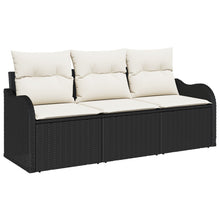 3-Delige Tuin Sofa Set Met Kussens Zwart Poly Rattan