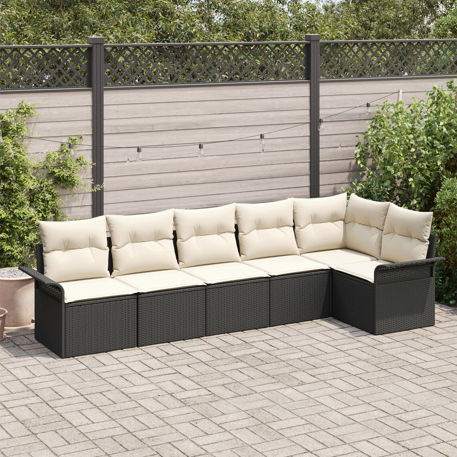 6-Delige Tuin Sofa Set Met Kussens Poly Rattan Zwart en crème zonder tafel