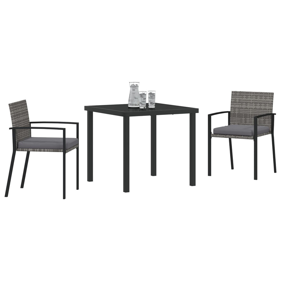 3-Delige Tuin Eetset Grijs Poly Rattan