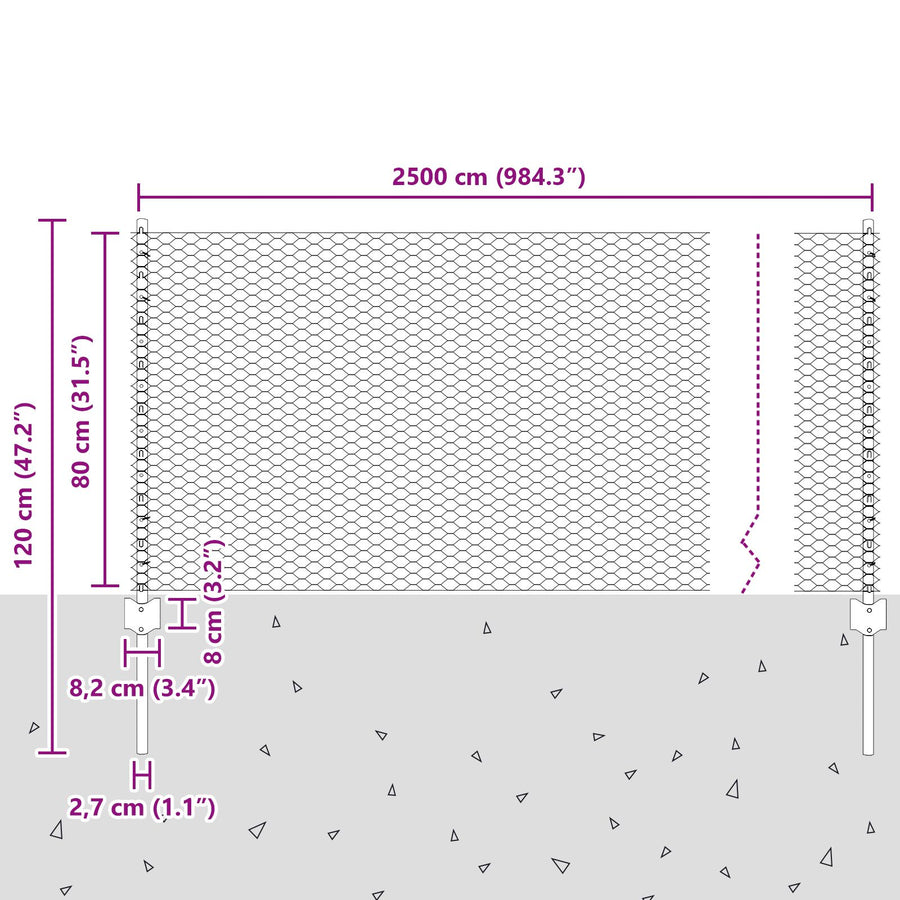Hekpalen 11 Stuks U-Channel Grijs 80 Cm Staal,  Hexagoon Hek Grijs 0.8X25 M Staal