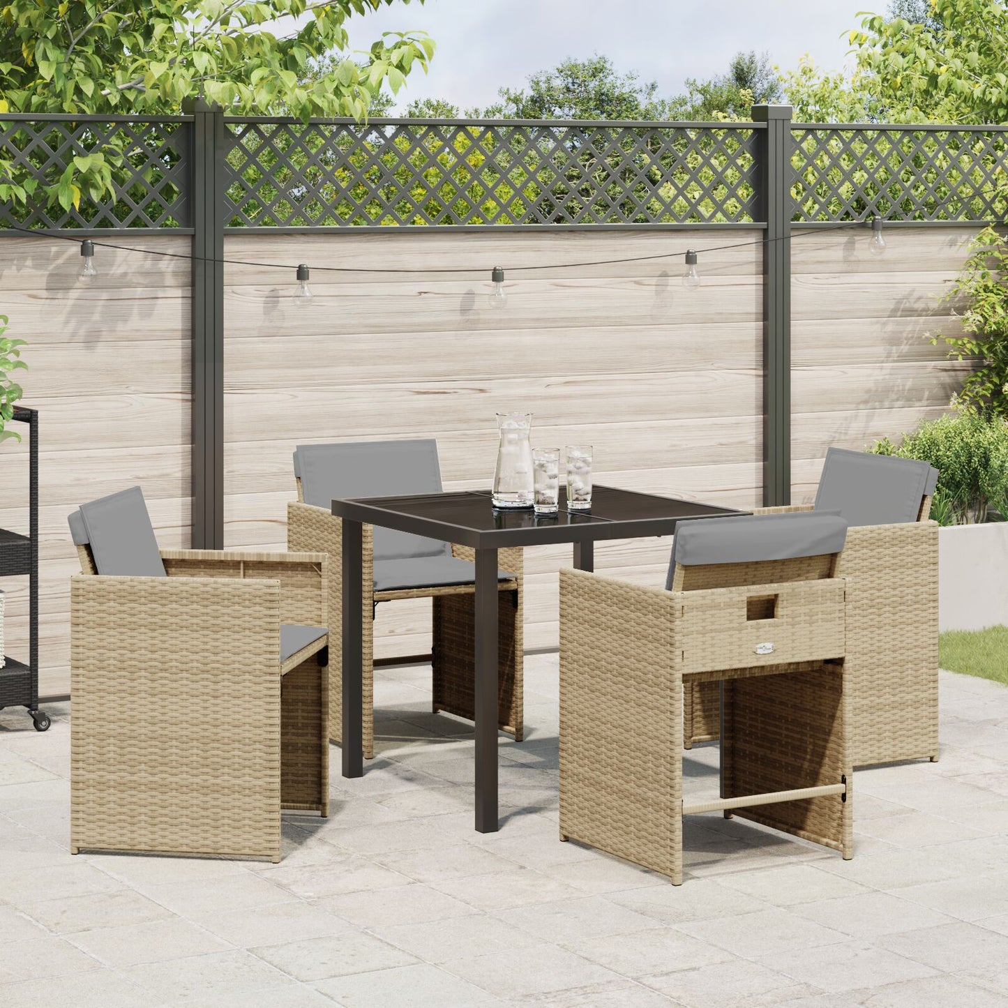 5-Delige Tuin Eettafel Set Met Kussens Beige Poly Rattan
