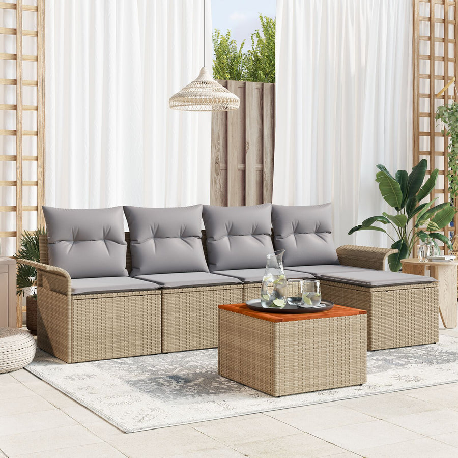 Tuin Sofa Set Set Van 6 Beige En Grijs Rattan En Stof