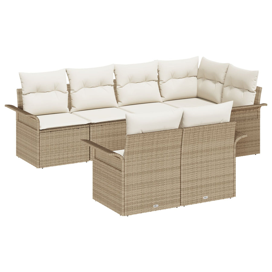 7-delige Tuinbankset met Kussens Beige Poly Rattan