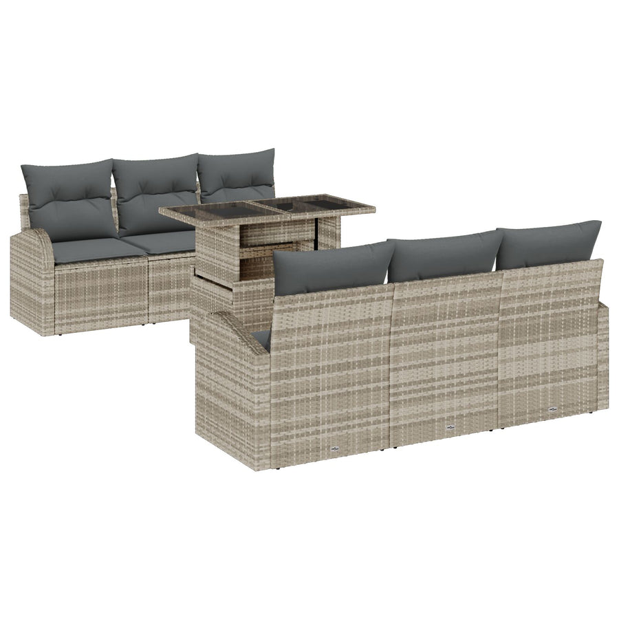 7-Delig Tuin Bankstel Met Kussens Lichtgrijs Poly Rattan