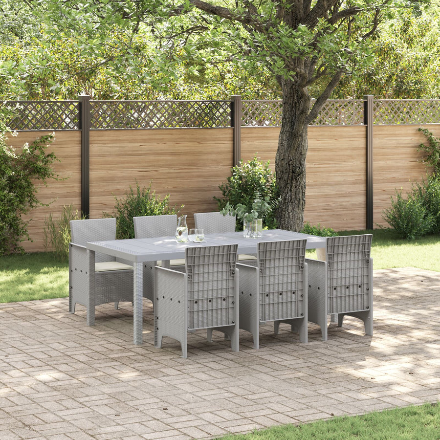 7-Delige Tuin Eettafel Set Met Kussens Lichtgrijze Poly Rattan