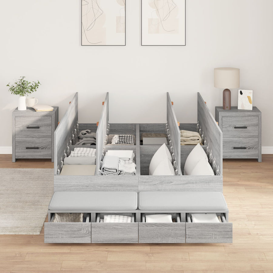 Opslag Bedframe Grijs Sonoma Gefabriceerd Hout 120 X 190 Cm Artisanaal Eiken