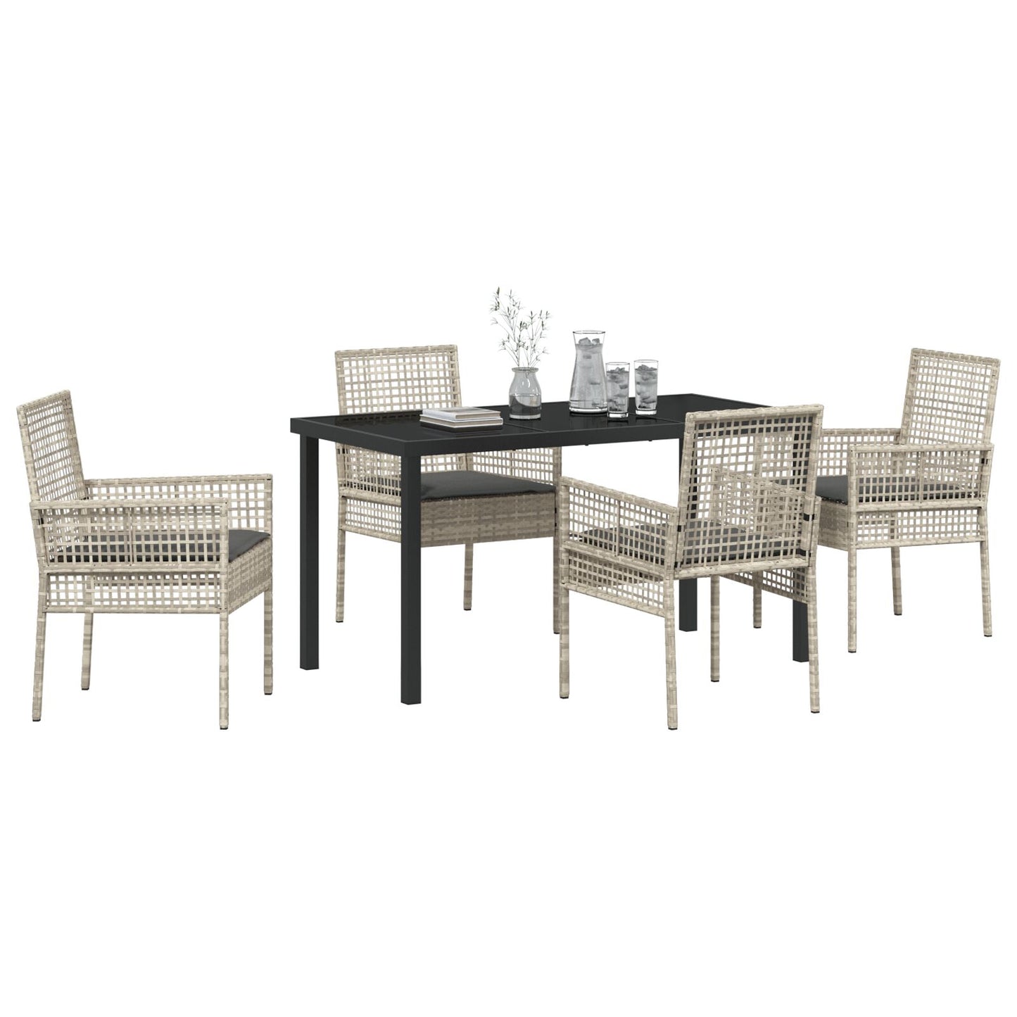 5-Delige Tuin Eettafel Set Met Kussens Lichtgrijs Poly Rattan