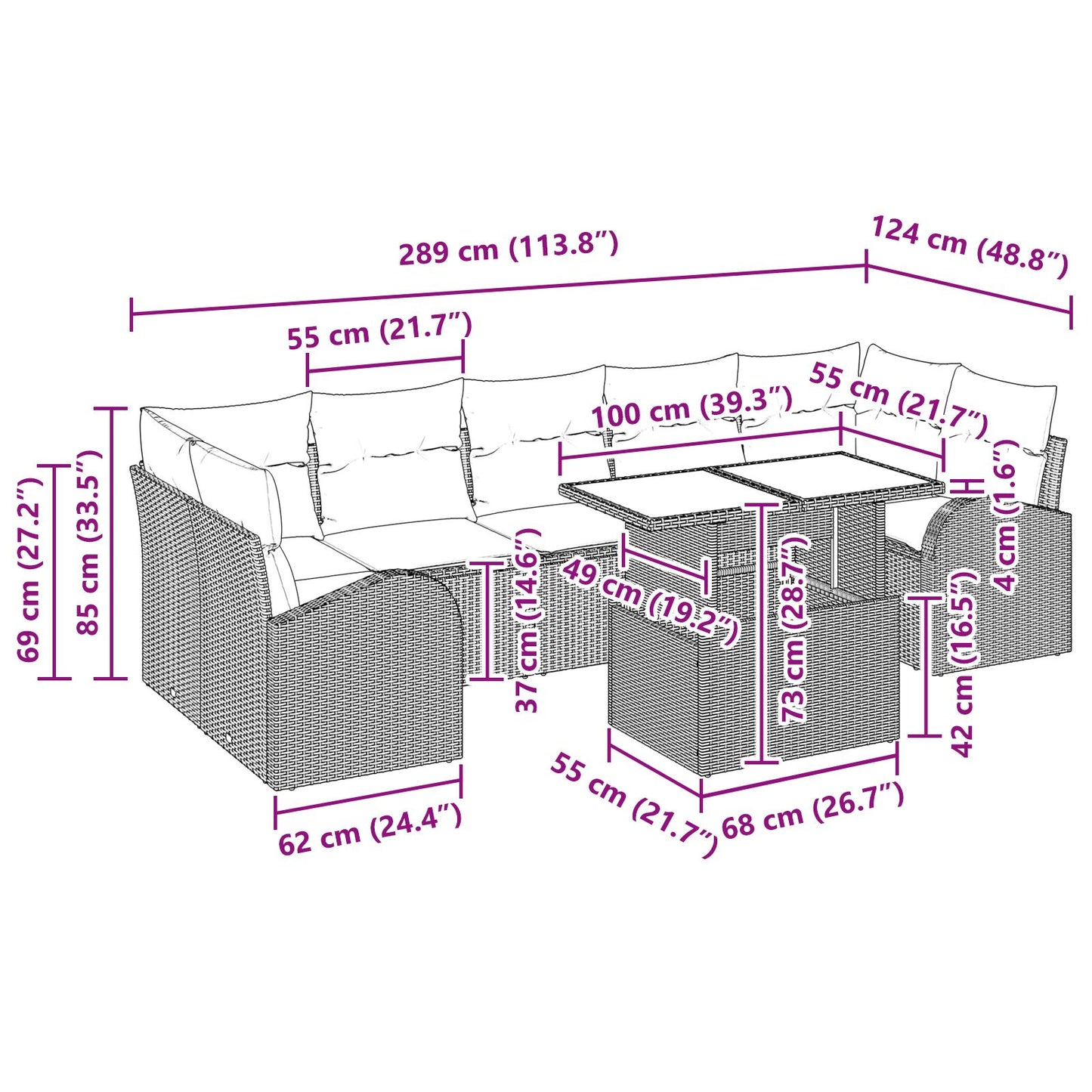 8-Delige Tuinsofa Set Met Kussens Zwarte Poly Rattan