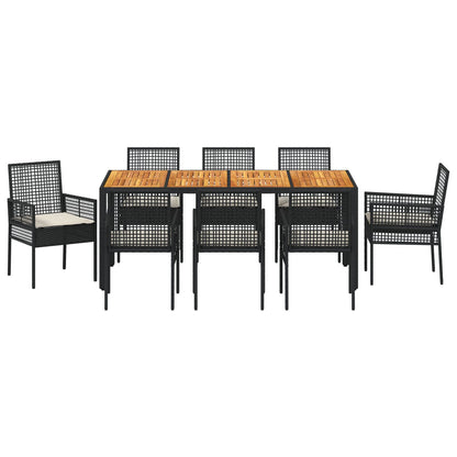 9-Delige Tuin Eetset Met Kussens Zwart Poly Rattan