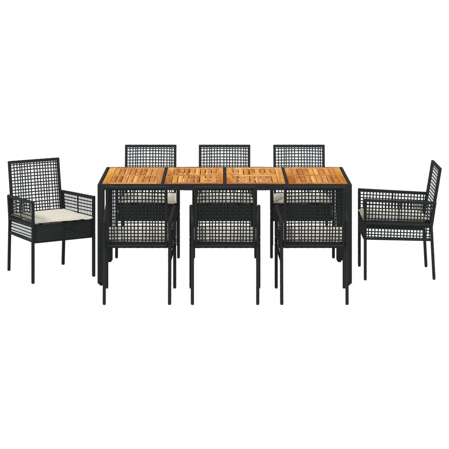 9-Delige Tuin Eetset Met Kussens Zwart Poly Rattan