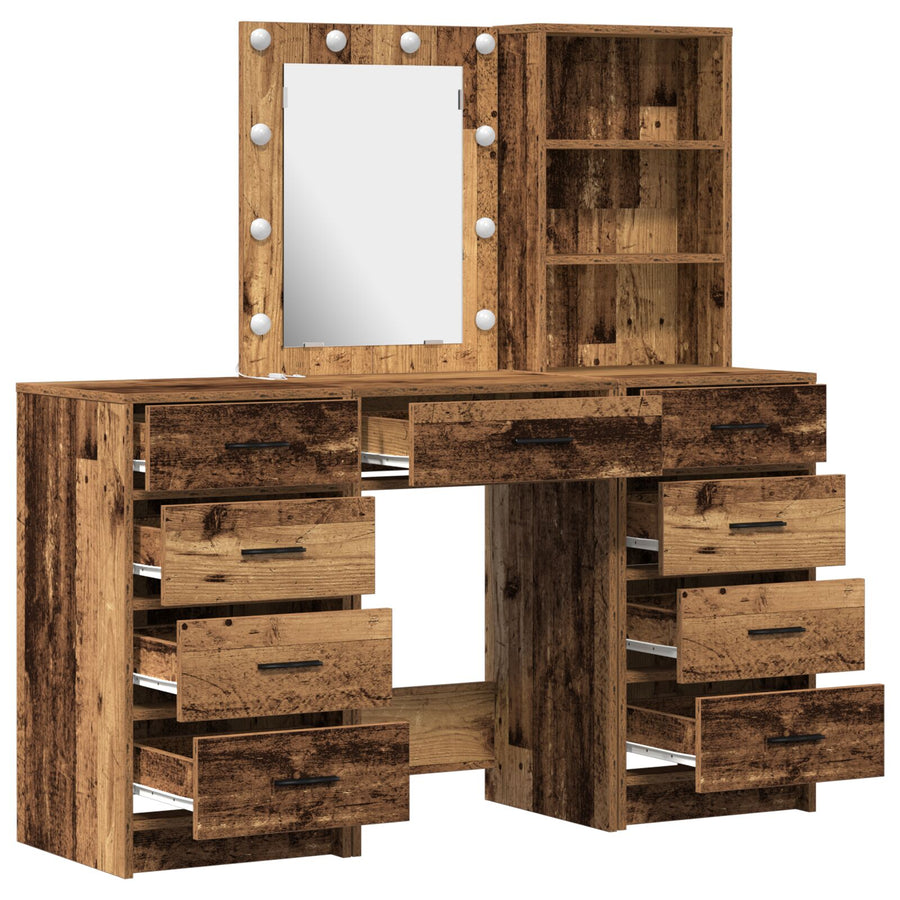3-Delige Kaptafel Set Met Led In Verweerde Houten Afwerking