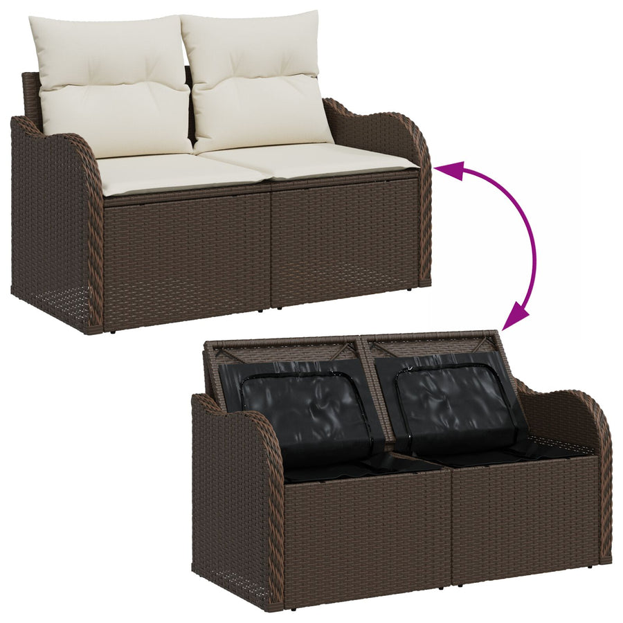 2-Zitter Tuinbank Met Opslag & Kussens Bruin Poly Rattan