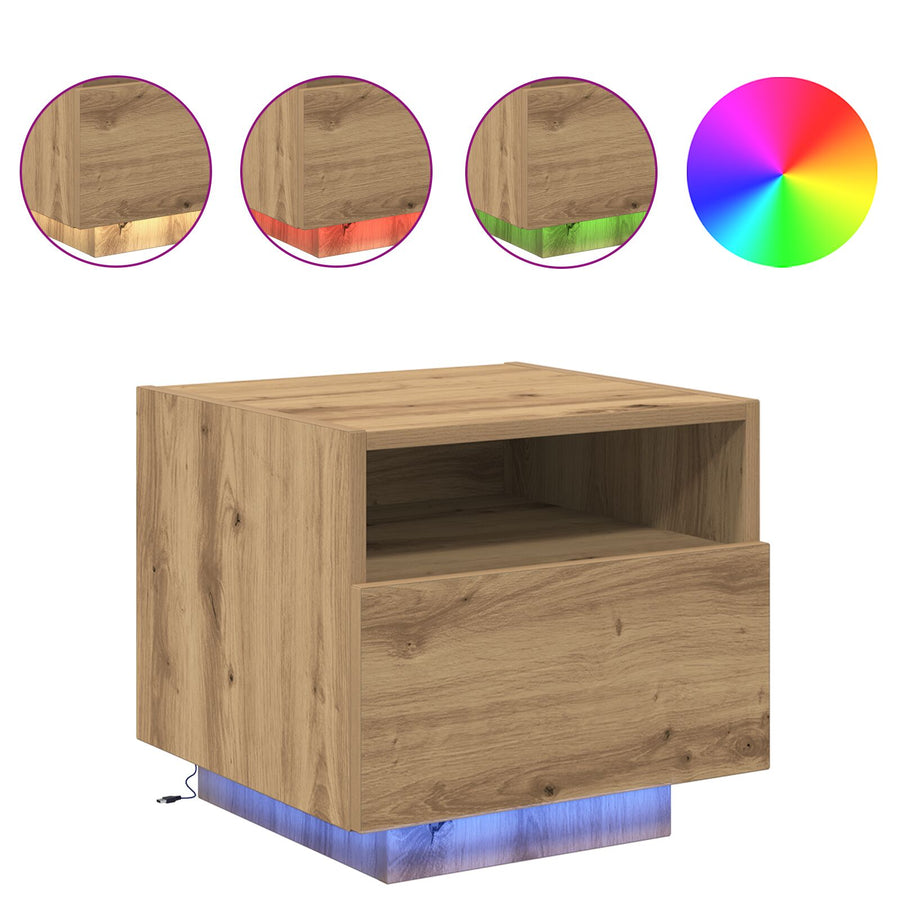 Nachtkastjes Met Led-Verlichting 2 Stuks 40X39X37 Cm Artisan eiken