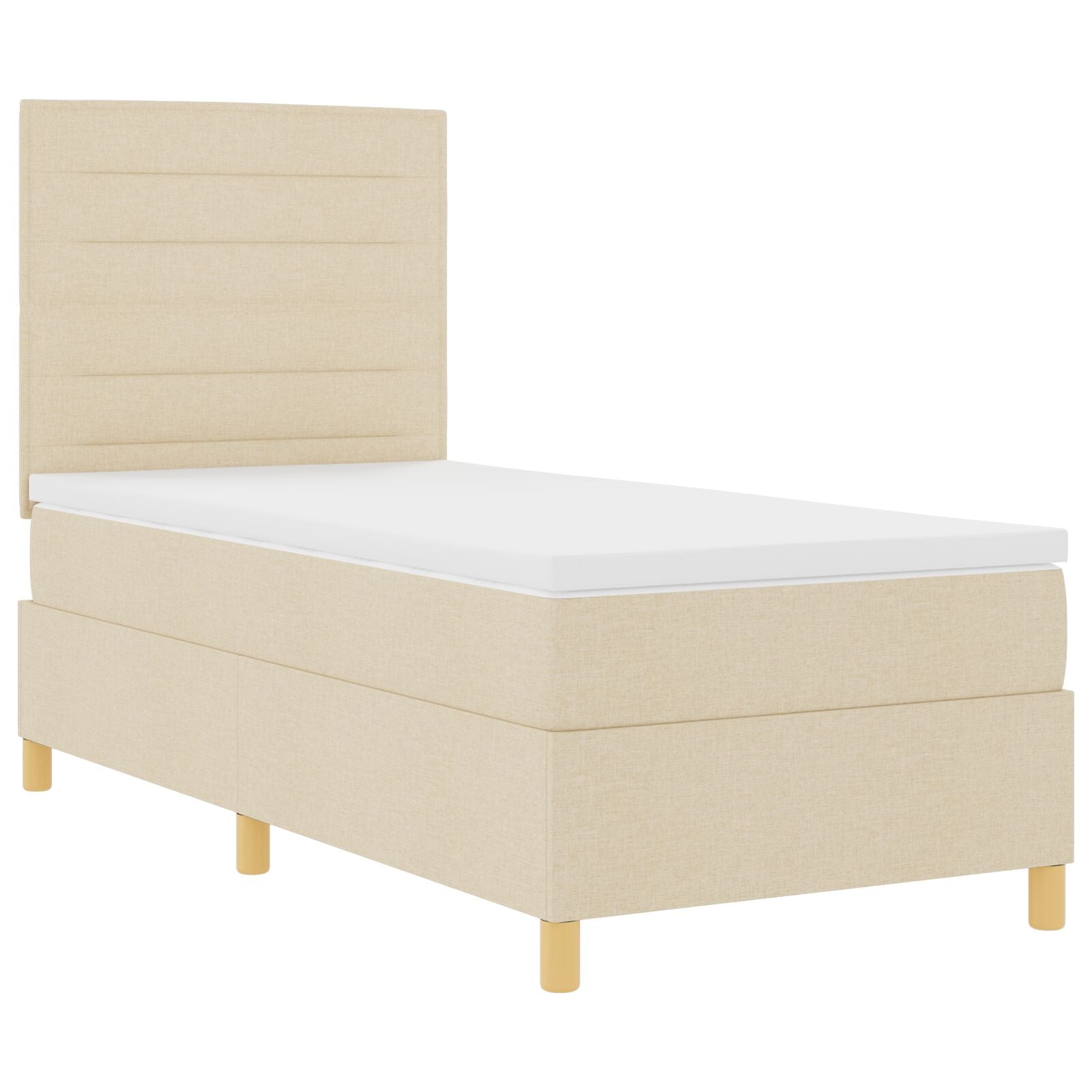 Boxspring Bed Met Matras Crème 90X200 Cm Stof Blauw