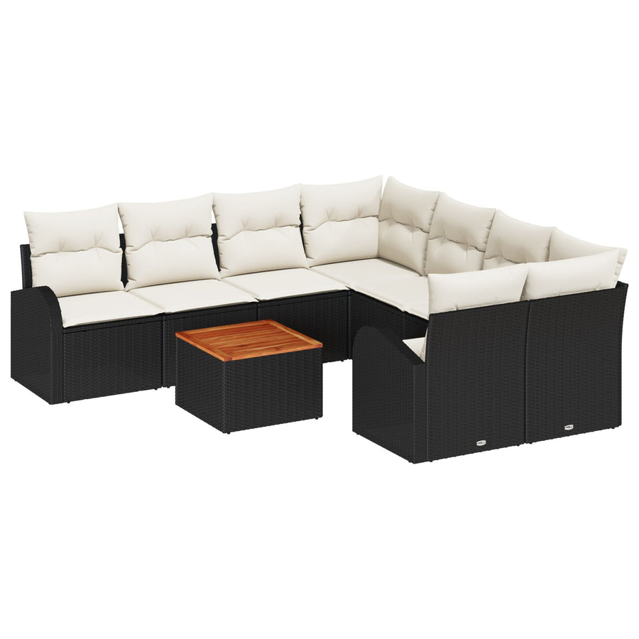 9-Delige Tuin Sofa Set Met Kussens Zwart Poly Rattan Acacia