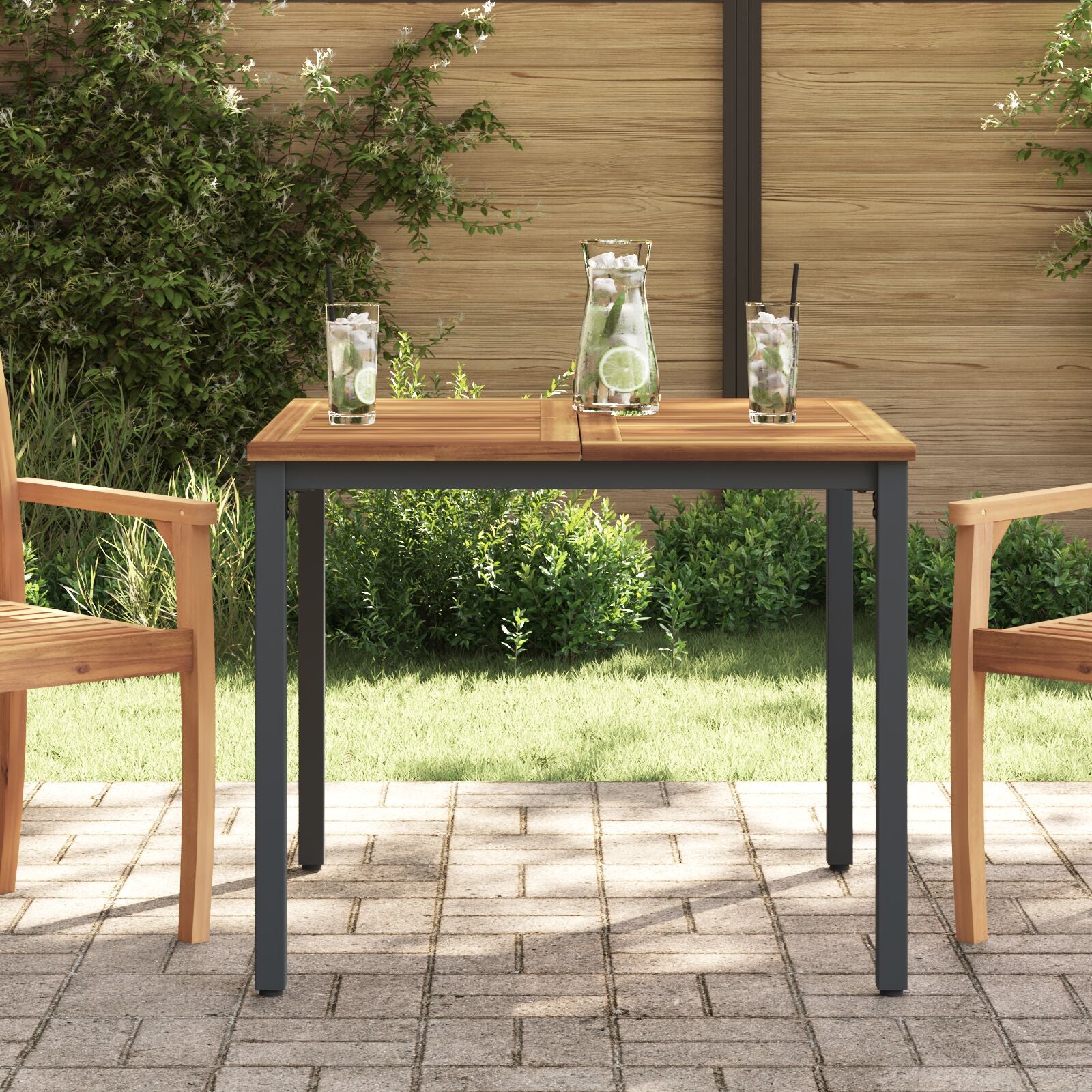 Tuin Tafel Massief Acaciahout En Metaal 90 x 90 x 75 cm Natuurlijk en zwart